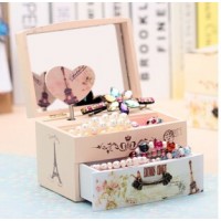 china Waimaotong Promotional jewelry box Wooden Music Box with mirror and drawer